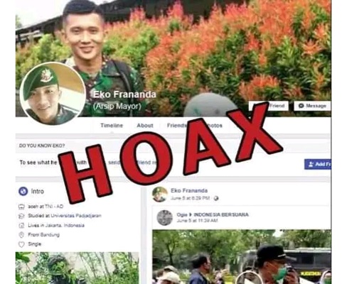 Dispenad Kembali Menegaskan Akun FB Eko Frananda Berlatar Belakang Prajurit TNI-AD Adalah Akun Palsu