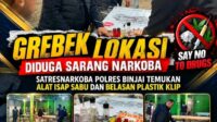 Grebek Lokasi Diduga Sarang Narkoba, Satresnarkoba Polres Binjai Temukan Alat Isap Sabu dan Belasan Plastik Klip