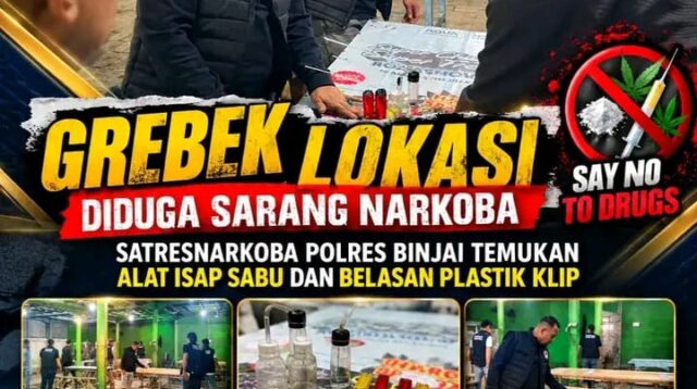 Grebek Lokasi Diduga Sarang Narkoba, Satresnarkoba Polres Binjai Temukan Alat Isap Sabu dan Belasan Plastik Klip