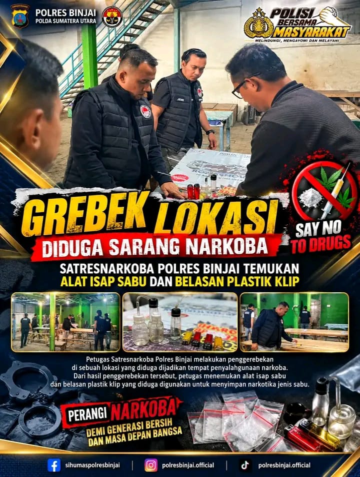 Grebek Lokasi Diduga Sarang Narkoba, Satresnarkoba Polres Binjai Temukan Alat Isap Sabu dan Belasan Plastik Klip Grebek Lokasi Diduga Sarang Narkoba, Satresnarkoba Polres Binjai Temukan Alat Isap Sabu dan Belasan Plastik Klip
